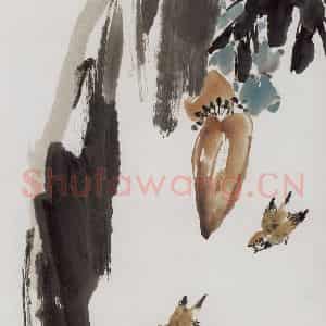 1982年 萧朗《蕉雨》国画花鸟写意作品图片鉴赏