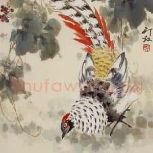 1983年 萧朗《银鸡》国画花鸟写意作品图片鉴赏