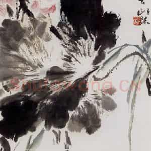 1966年 萧朗《金鱼荷花图》国画花鸟写意作品图片鉴赏