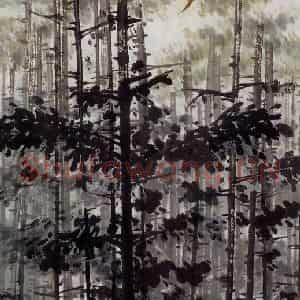 1971年 萧朗《杉林飞雉》国画花鸟写意作品图片鉴赏