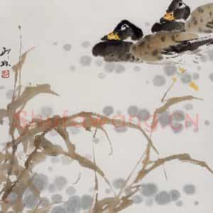 1988年 萧朗《芦鸭》国画花鸟写意作品图片鉴赏