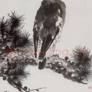 1989年 萧朗《雄姿》国画花鸟写意作品图片鉴赏