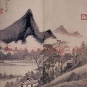1621年 董其昌《仿古山水册之一》国画山水写意作品图片鉴赏