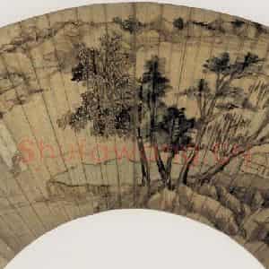 明代 董其昌《秋景山水(扇面)》国画山水写意作品图片鉴赏