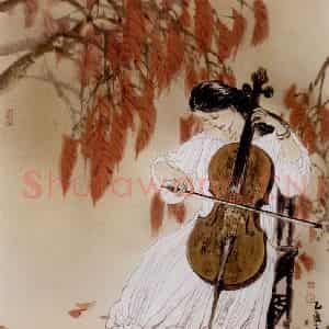 1995年 冯远《四季.演奏大提琴的女子》国画人物作品图片鉴赏