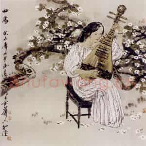 2003年 冯远《四季.弹奏琵琶的女子》国画人物作品图片鉴赏
