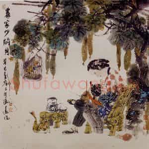 2001年 冯远《农家少闲月》国画人物作品图片鉴赏