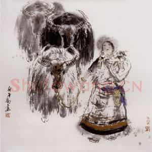 1990年 冯远《高原风》国画人物作品图片鉴赏