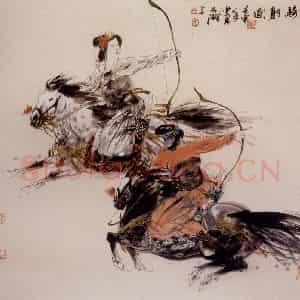 1992年 冯远《骑射图》国画人物作品图片鉴赏