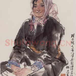 1972年 卢沉《人物写生-琪木格》国画人物作品图片鉴赏