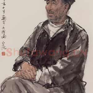 1972年 卢沉《人物写生-老船工》国画人物作品图片鉴赏