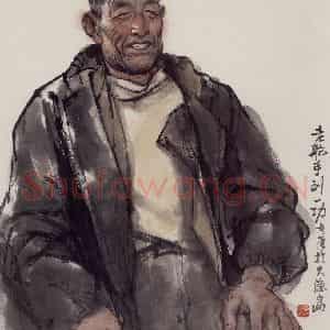 1972年 卢沉《人物写生-老舵手》国画人物作品图片鉴赏