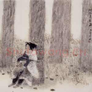 1990年 周思聪《秋林负薪图》国画综合作品图片鉴赏