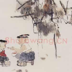 1990年 周思聪《喂食》国画人物作品图片鉴赏
