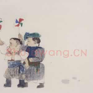 1990年 周思聪《风车》国画人物作品图片鉴赏