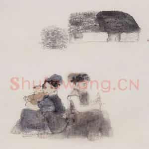1992年 周思聪《草屋》国画人物作品图片鉴赏