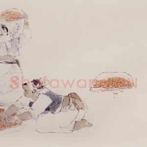 1993年 周思聪《晒粮》国画人物作品图片鉴赏