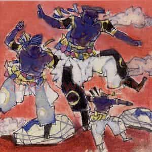 1984年 卢沉《塞上竞技图》国画人物作品图片鉴赏