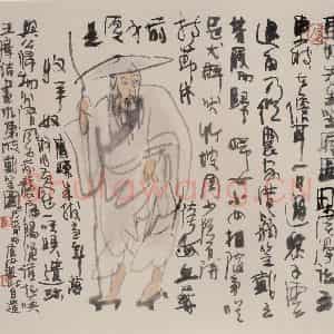 1989年 卢沉《东坡先生笠履图》国画人物作品图片鉴赏
