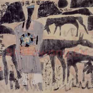 1989年 卢沉《天地同辉图》国画人物作品图片鉴赏