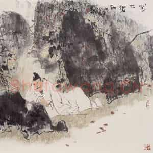 1993年 卢沉《花下独酌》国画人物作品图片鉴赏