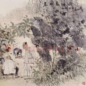 1993年 卢沉《晨林鸟语》国画人物作品图片鉴赏