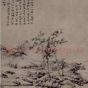 元代 倪瓒《幽涧寒松图轴》国画山水作品图片鉴赏