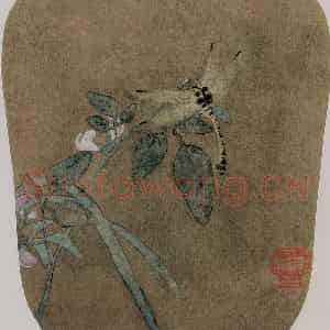 五代南唐 徐熙《豆荚蜻蜓图执扇》国画花鸟作品图片鉴赏