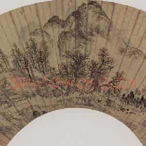 明代 张宏《秋树山村图扇页》国画山水作品图片鉴赏