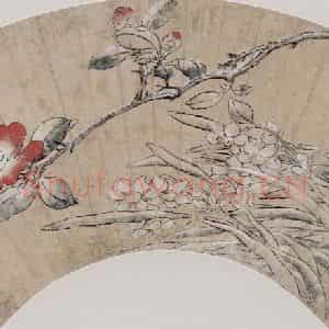 明代 孙克弘《山茶水仙图扇页》国画花鸟作品图片鉴赏