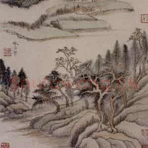 明代 董其昌《仿古山水图页》国画山水作品图片鉴赏