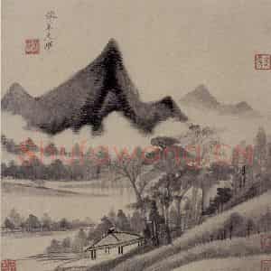 明代 董其昌《仿古山水图页》国画山水作品图片鉴赏