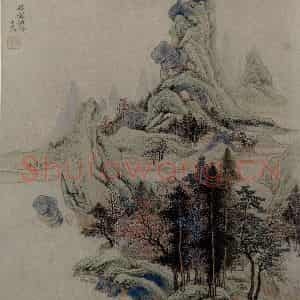 明代 沈士充《仿古山水图页》国画山水作品图片鉴赏