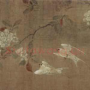 明代 周之冕《梨花雪燕图页》国画花鸟作品图片鉴赏