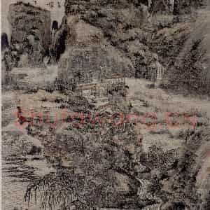清代 髡残《江千垂钓图轴》国画山水作品图片鉴赏