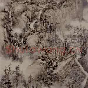 清代 髡残《苍翠凌天图轴》国画山水作品图片鉴赏