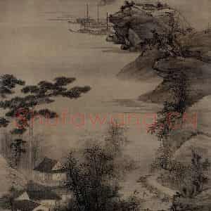 清代 吴宏《江楼访友图轴》国画山水作品图片鉴赏