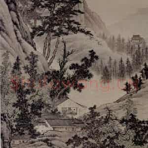 清代 邹喆《山阁谈诗图轴》国画山水作品图片鉴赏