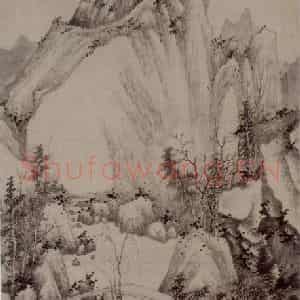 清代 张学曾《仿北苑山水图轴》国画山水作品图片鉴赏
