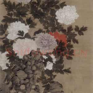 清代 张伟《牡丹图轴》国画花鸟作品图片鉴赏