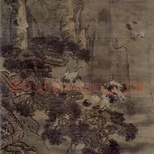 清代 颜峄《山松群鹤图轴》国画综合作品图片鉴赏