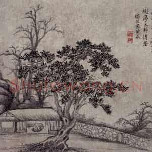 清代 黄鼎《柏堂图页》国画山水作品图片鉴赏