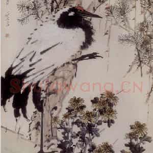 清代 虚谷《松鹤图轴》国画花鸟作品图片鉴赏