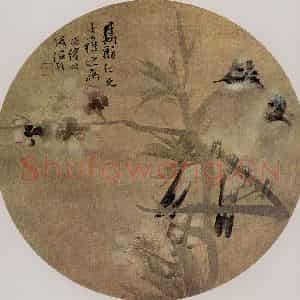 清代 任颐《花鸟团扇》国画花鸟作品图片鉴赏