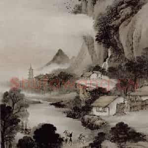 清代 吴石仙《秋山夕照图轴》国画山水作品图片鉴赏