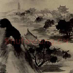 清代 吴石仙《溪山烟雨图轴》国画山水作品图片鉴赏