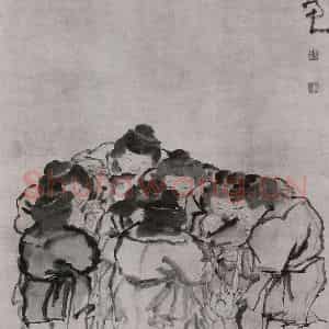 清代 闵贞《八子观灯图轴》国画人物作品图片鉴赏