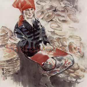 1998年 王绪阳《卖馕小姑娘》国画人物作品图片鉴赏
