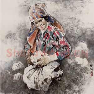 1999年 王绪阳《棉桃》国画人物作品图片鉴赏