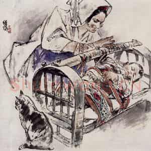 1999年 王绪阳《摇篮曲》国画人物作品图片鉴赏